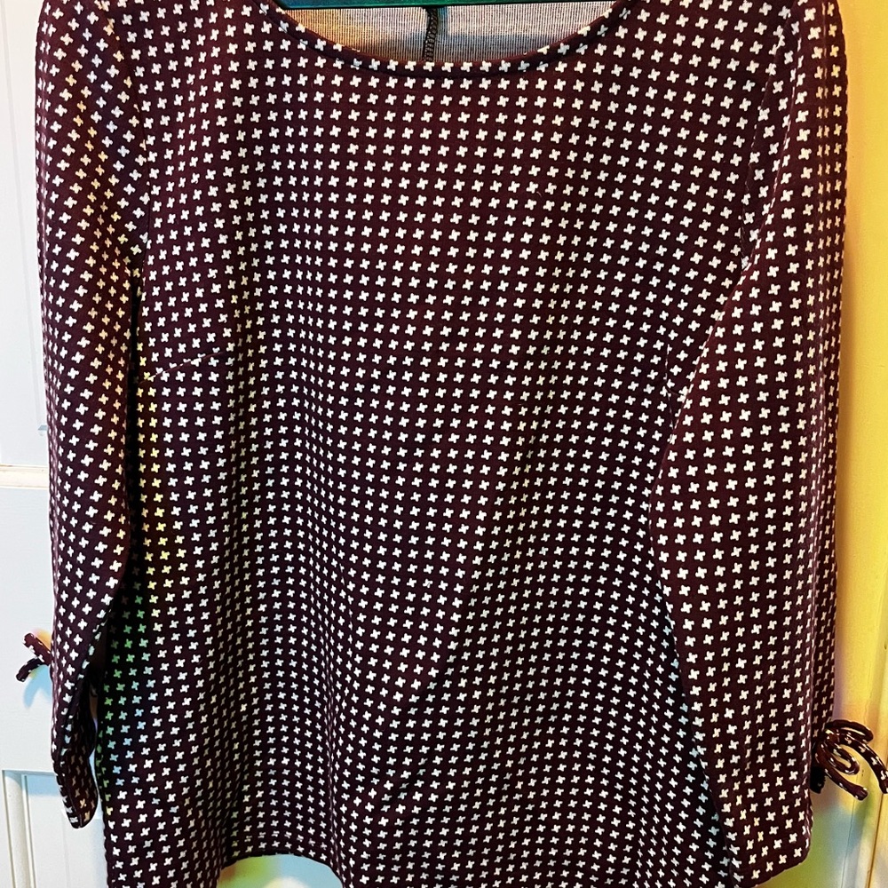 Talbots Burgundy and White Patterned Blouse